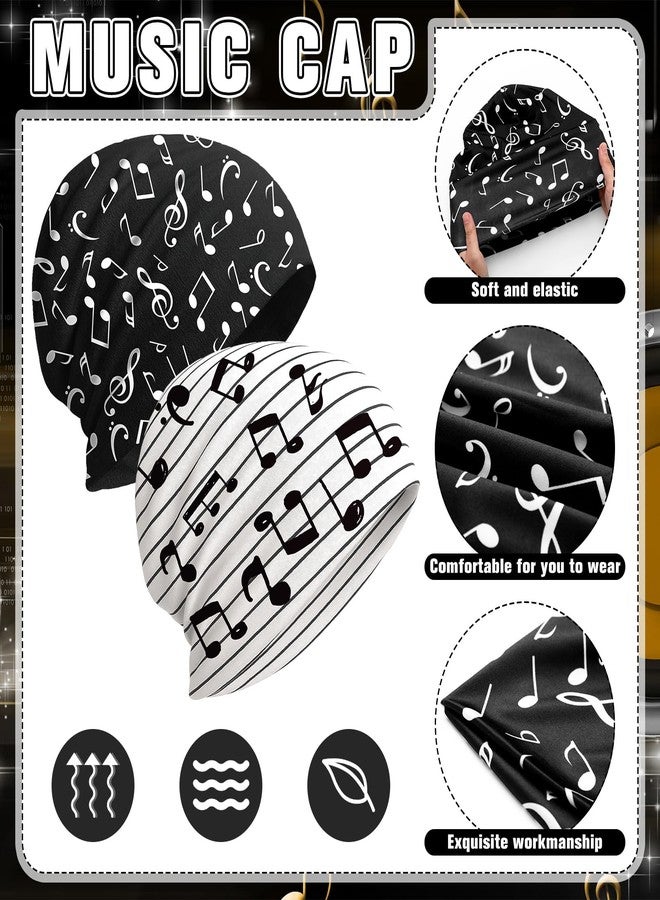 Velmitten 2 Pcs Black and White Music Notes Beanies Piano Notes Slouchy Thin Bonnet Caps Christmas Musical Gifts Skull Cap Elastic Brimless Knitted Hat for Music Lover Producers Piano Player Women Men - Image 3